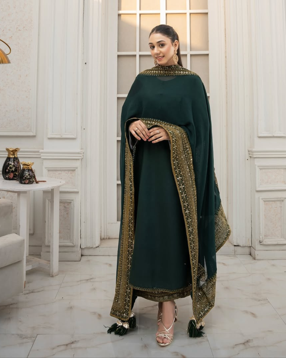 Lawn-3PC Embroidered Shirt with Lawn Embroidered Dupatta- 5135 GREEN