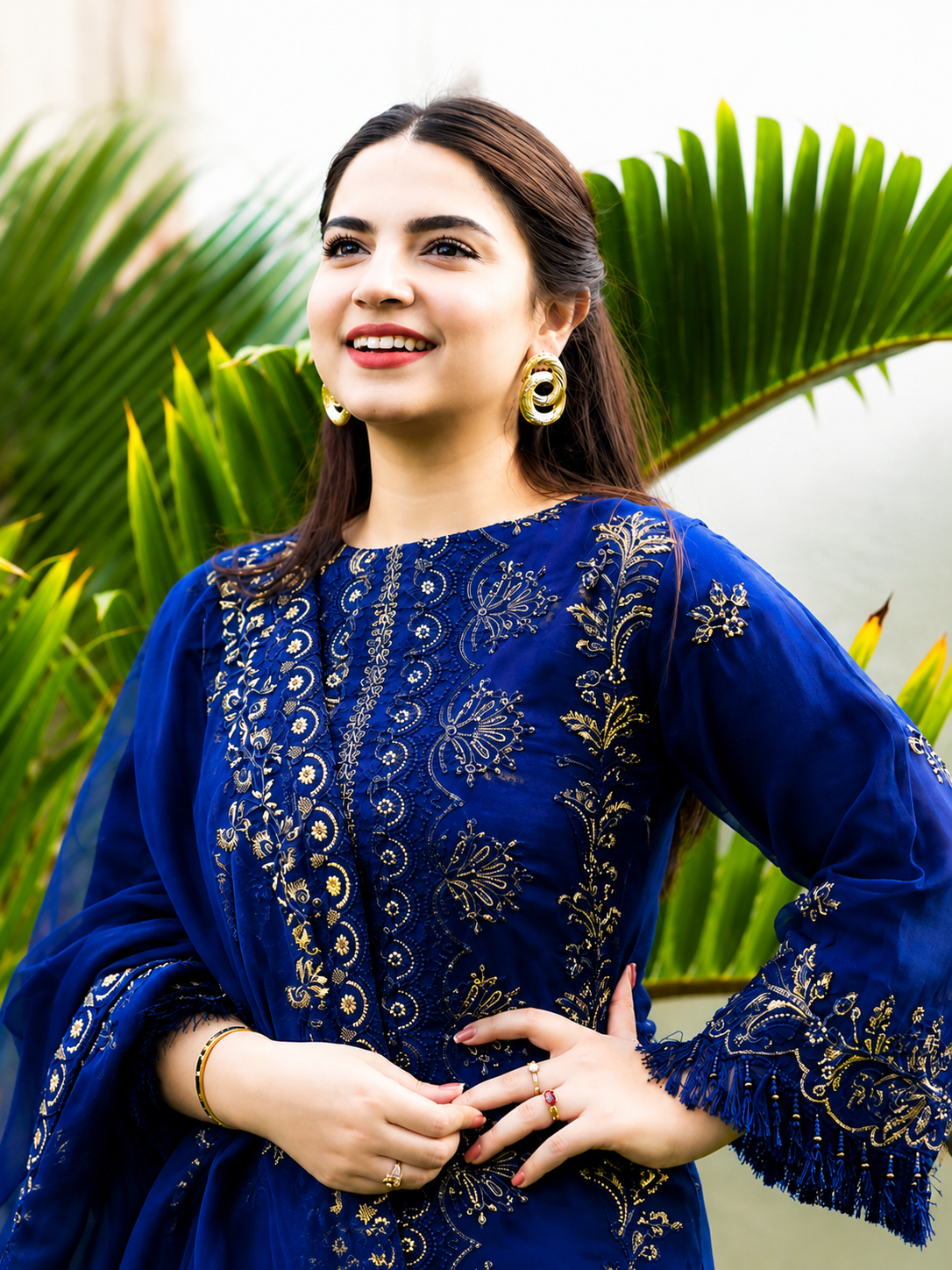 Lawn 3PC Embroidered Shirt with Organza Embroidered Dupatta- 5012 ROYAL BLUE
