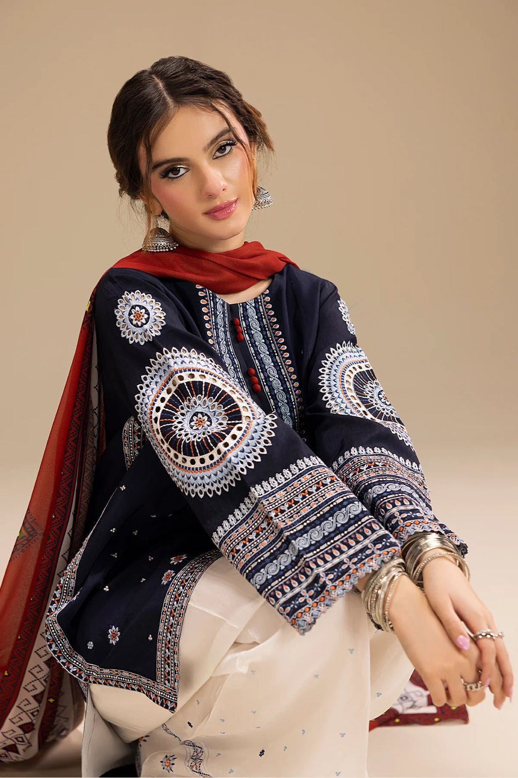 Lawn 3PC Embroidered Shirt with Organza Embroidered Dupatta- H-6133