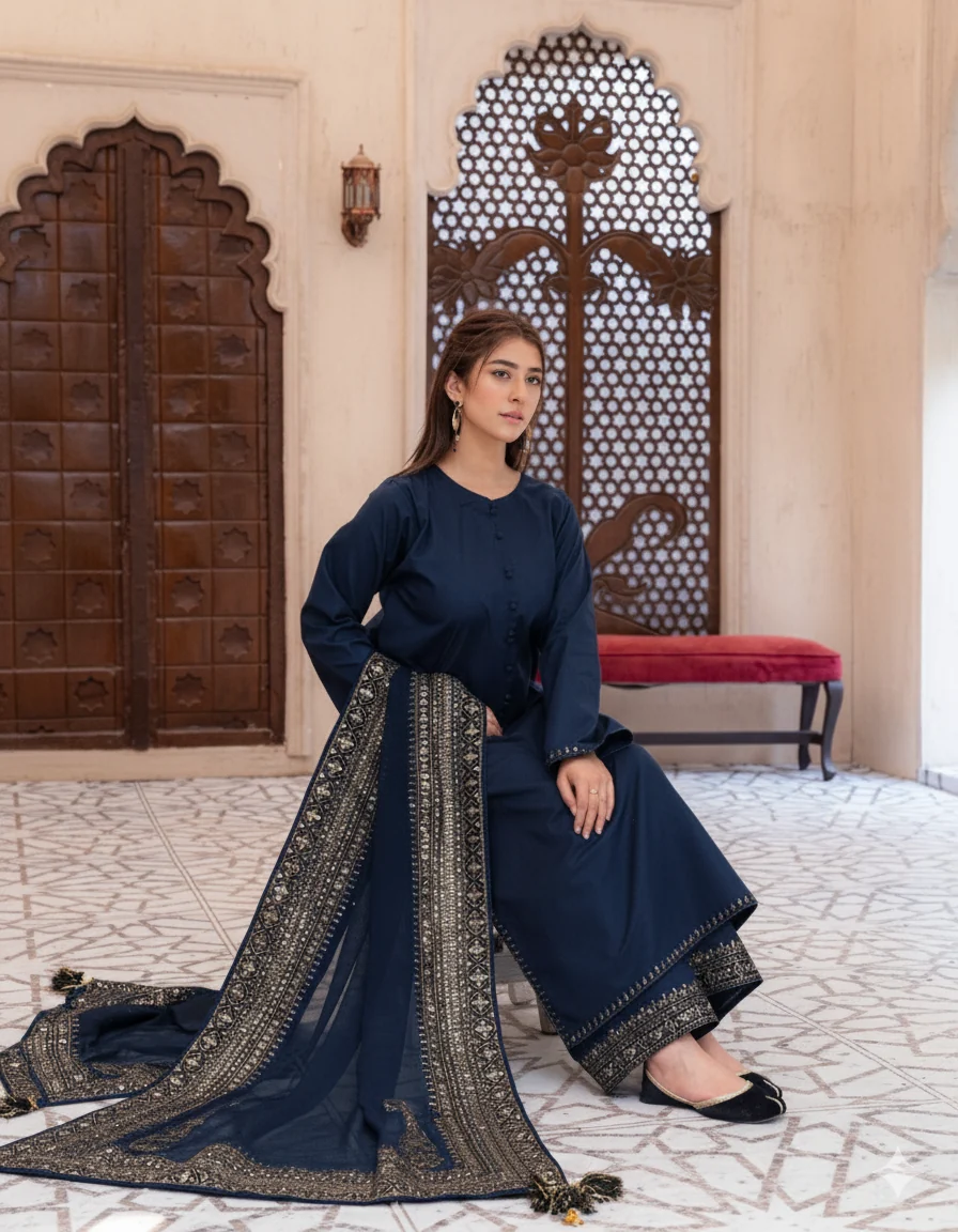 Lawn-3PC Embroidered Shirt with Lawn Embroidered Dupatta- 5135 ZINK