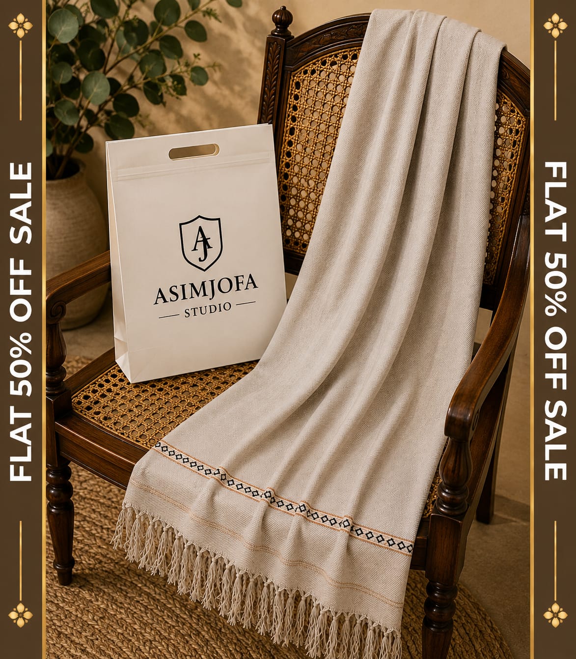 CREAM(IVORY)WOOLEN SHAWAL