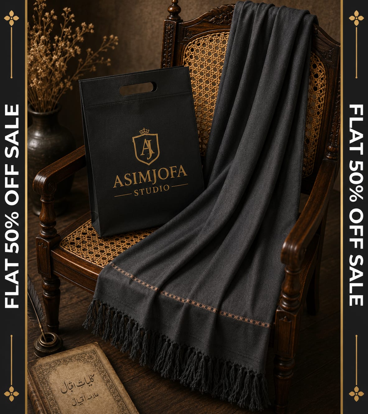 CHARCOAL GREY WOOLEN SHAWAL