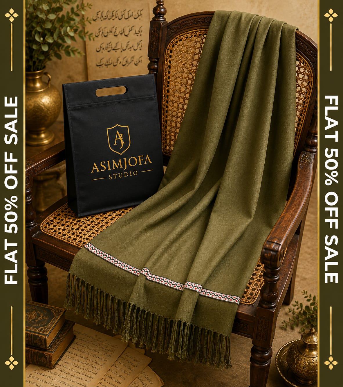 OLIVE GREEN WOOLEN SHAWAL